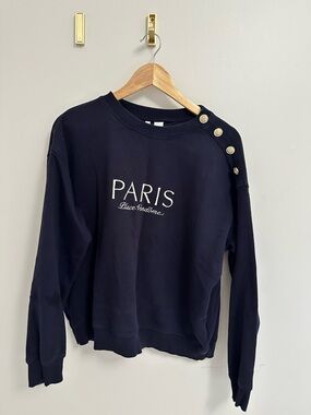 Women’s Paris Embroidered Button-Shoulder Sweatshirt - Navy